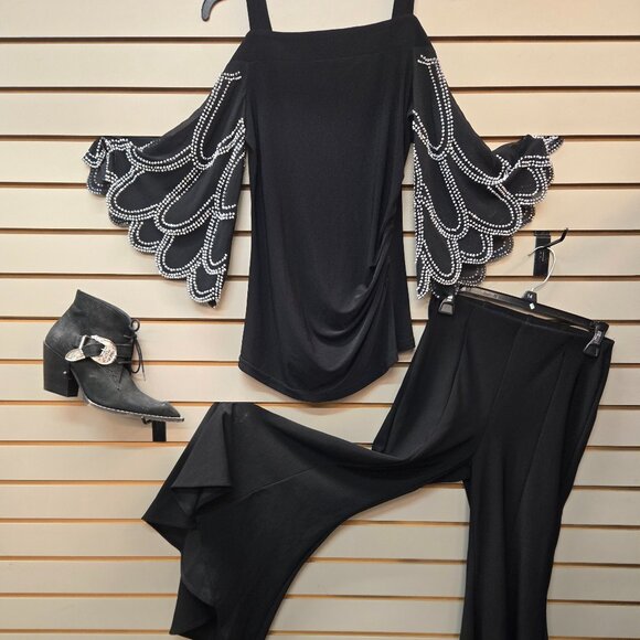 Joseph Ribkoff Other - Designer Joseph Ribkoff Black bling cold shoulder pant top suit size 6